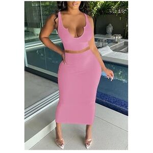 Slim Fit Crop Top And midi Skirt Set size small